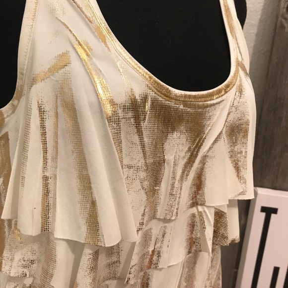 Twenty One Cream and Gold Ruffle Tank Sz large - Picture 2 of 6